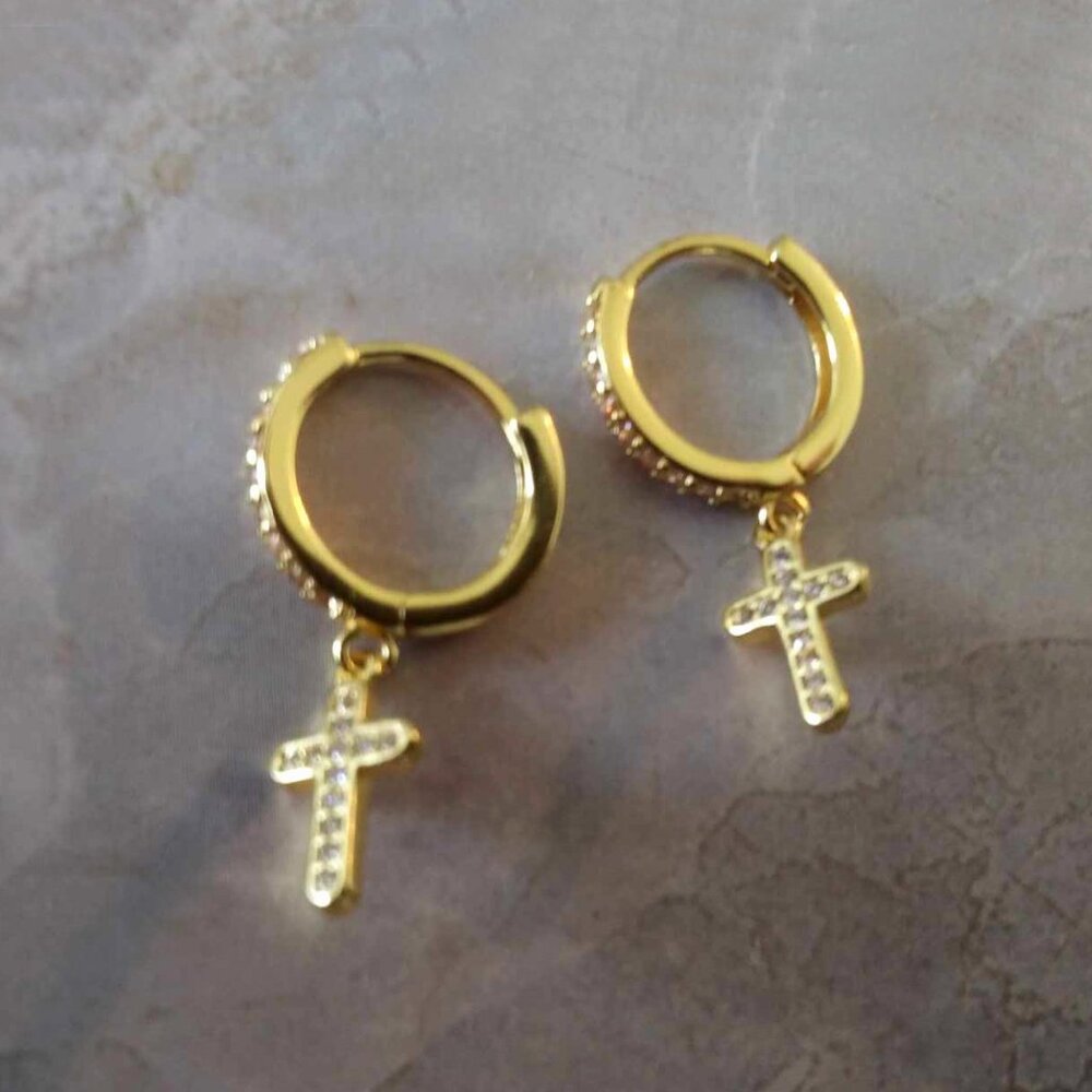 Gold Cross Earrings